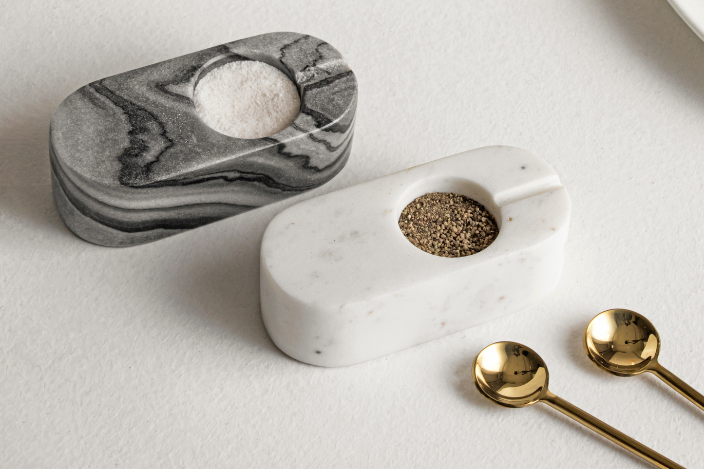 Nawal White Marble Salt or Pepper Cellar with Gold Spoon