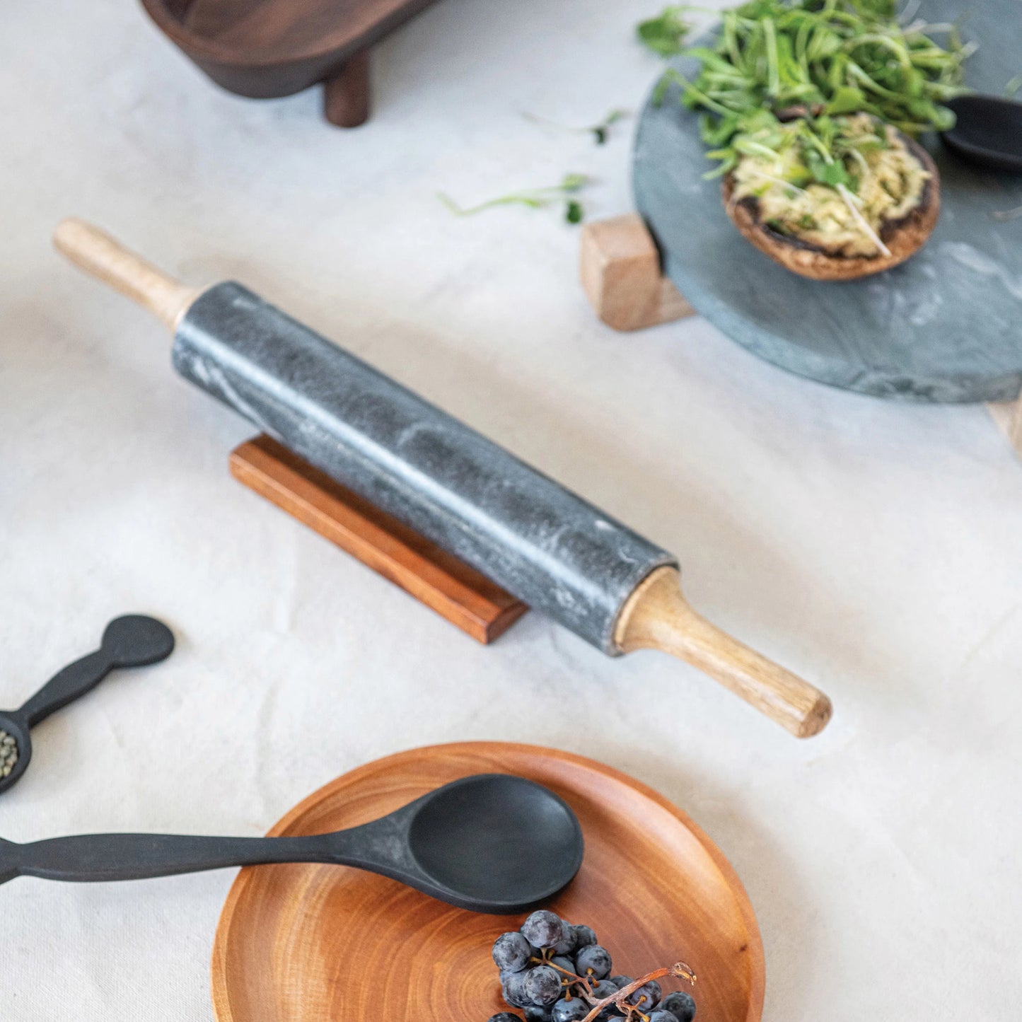 Samira Marble Rolling Pin with Acacia Wood Accents