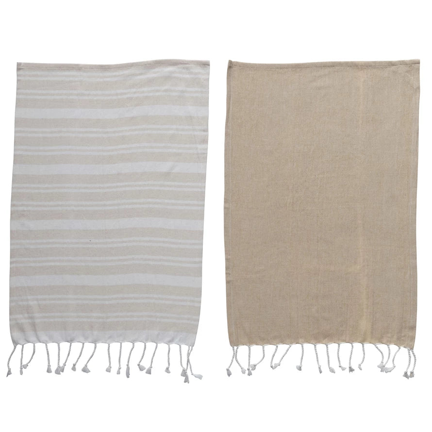 Fringed Amelie Cotton Haman Tea Towel Set, 2 Patterns