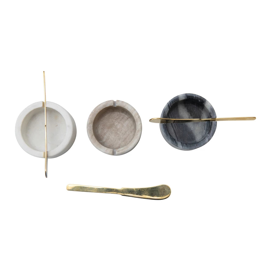 Jenien Marble Pinch Pot Set with Gold Knives