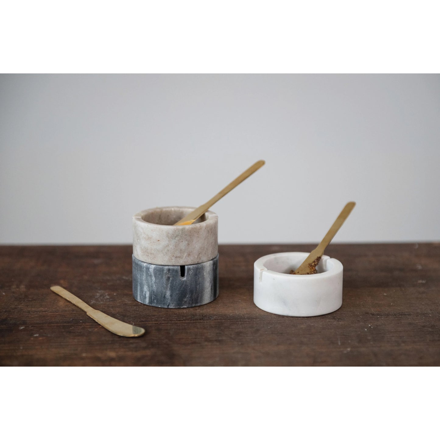 Jenien Marble Pinch Pot Set with Gold Knives