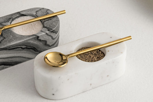 Nawal White Marble Salt or Pepper Cellar with Gold Spoon