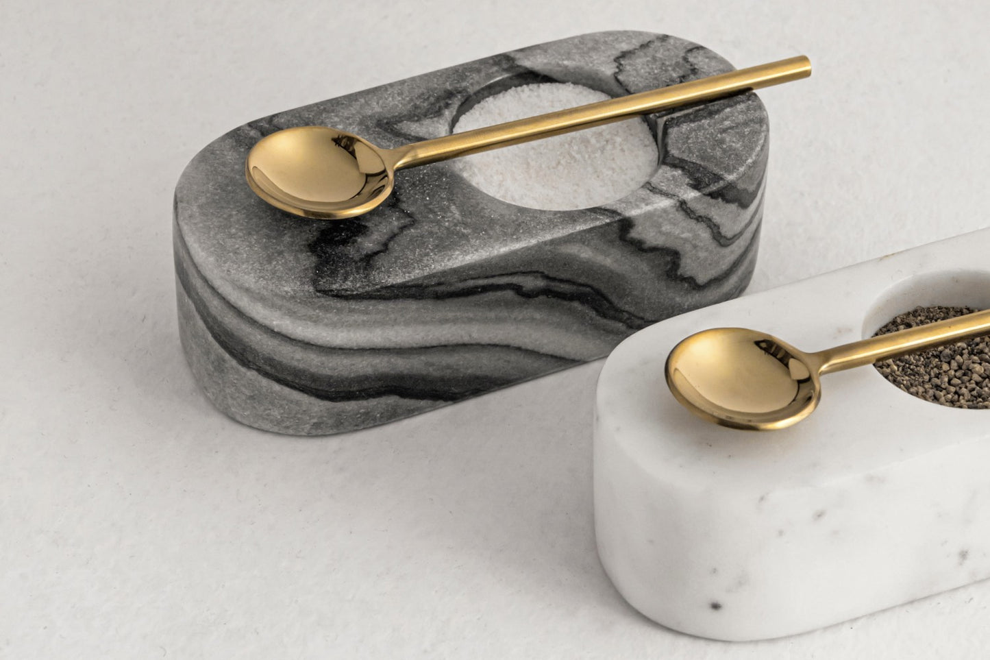 Nawal White Marble Salt or Pepper Cellar with Gold Spoon